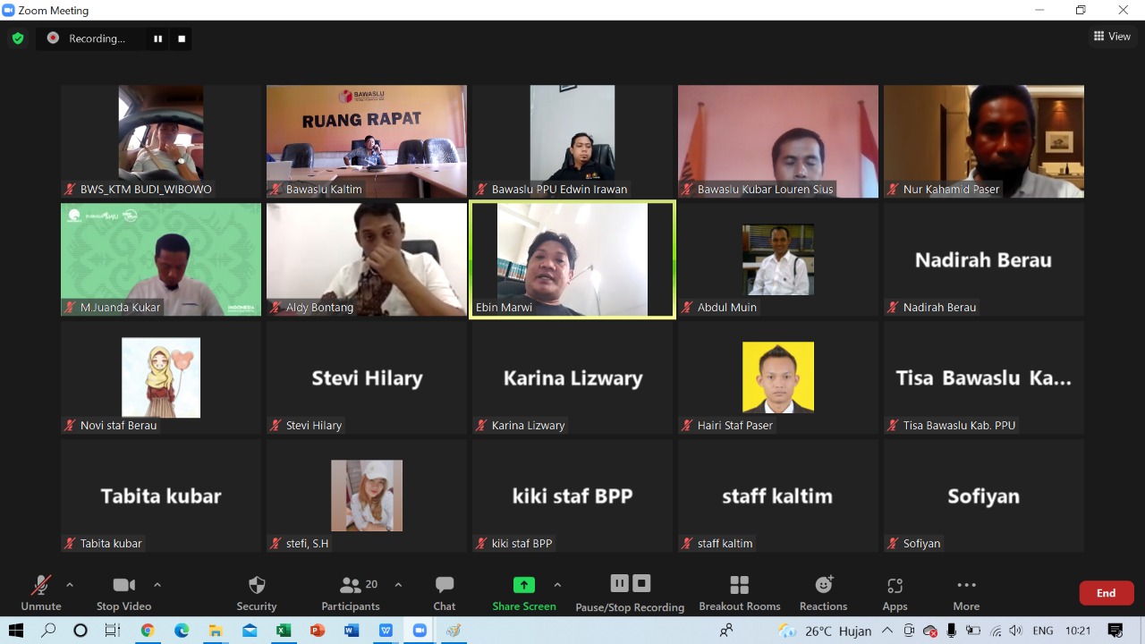 Bawaslu Kaltim Gelar Rapat Koordinasi Penyampaian Data Tindak Lanjut Penanganan Pelanggaran Pilkada 2020