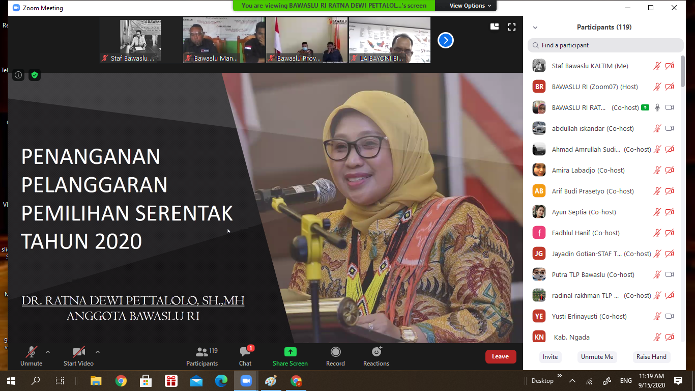 Menunjang Penanganan Pelanggaran Pada Pilkada Serentak 2020, Berikut 3 Pesan Ratna Dewi Pettalolo  