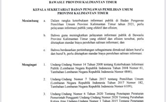 Pengumuman Penetapan Pengenaan Biaya Perolehan  Salinan Informasi Publik Bawaslu Provinsi Kalimantan Timur 